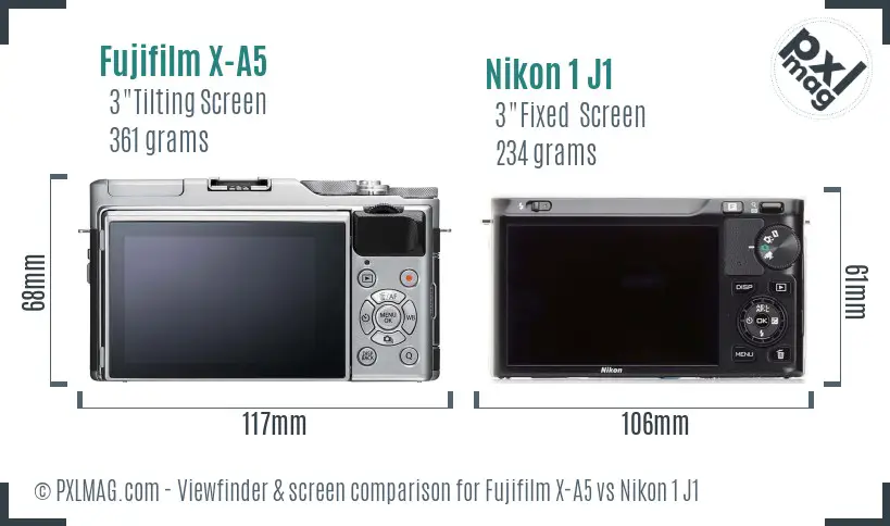 Fujifilm X-A5 vs Nikon 1 J1 Screen and Viewfinder comparison