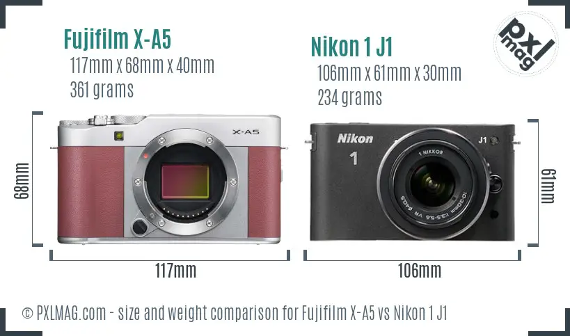 Fujifilm X-A5 vs Nikon 1 J1 size comparison