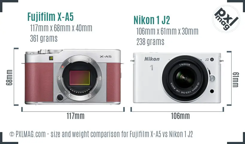 Fujifilm X-A5 vs Nikon 1 J2 size comparison