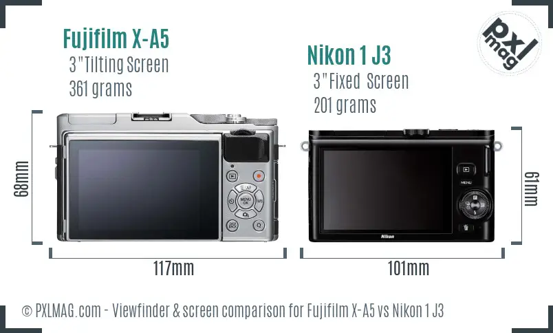 Fujifilm X-A5 vs Nikon 1 J3 Screen and Viewfinder comparison