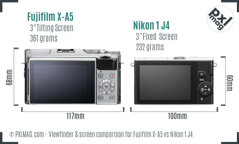 Fujifilm X-A5 vs Nikon 1 J4 Screen and Viewfinder comparison