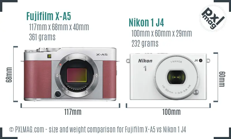 Fujifilm X-A5 vs Nikon 1 J4 size comparison