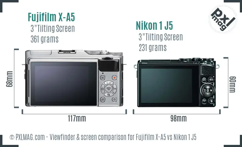 Fujifilm X-A5 vs Nikon 1 J5 Screen and Viewfinder comparison