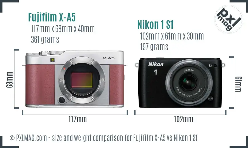 Fujifilm X-A5 vs Nikon 1 S1 size comparison