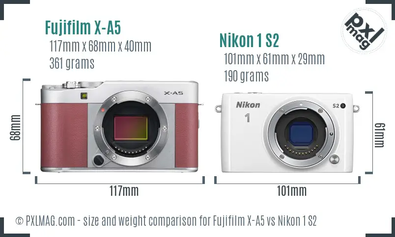 Fujifilm X-A5 vs Nikon 1 S2 size comparison