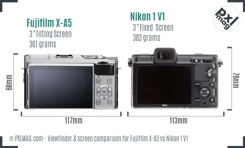 Fujifilm X-A5 vs Nikon 1 V1 Screen and Viewfinder comparison