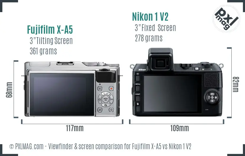 Fujifilm X-A5 vs Nikon 1 V2 Screen and Viewfinder comparison