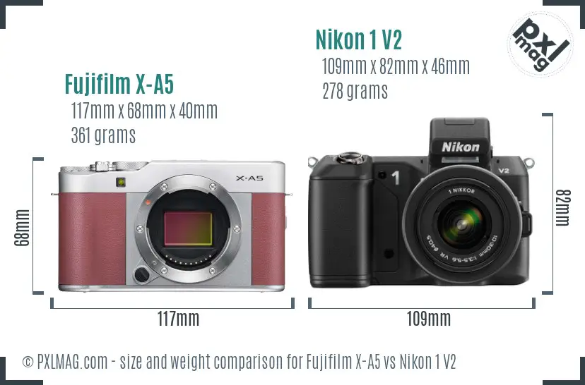 Fujifilm X-A5 vs Nikon 1 V2 size comparison