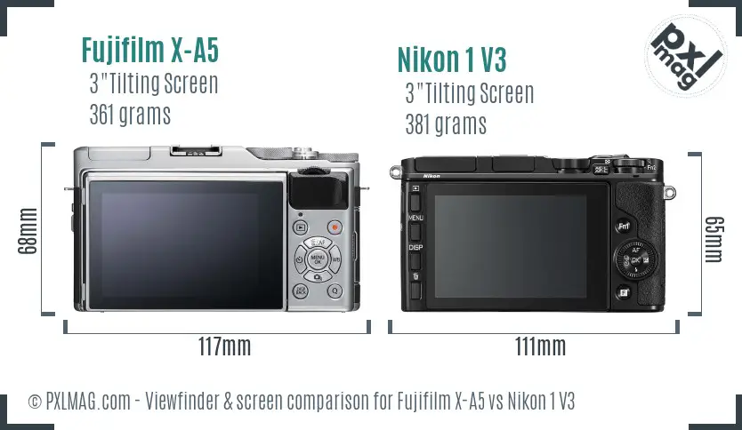 Fujifilm X-A5 vs Nikon 1 V3 Screen and Viewfinder comparison Fujifilm X-A5 vs Nikon 1 V3 Screen and Viewfinder comparison