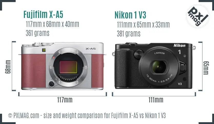 Fujifilm X-A5 vs Nikon 1 V3 size comparison Fujifilm X-A5 vs Nikon 1 V3 size comparison