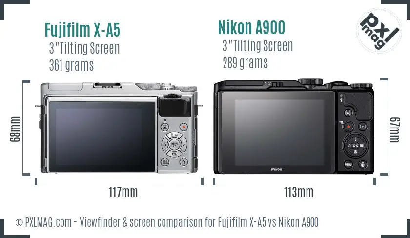 Fujifilm X-A5 vs Nikon A900 Screen and Viewfinder comparison
