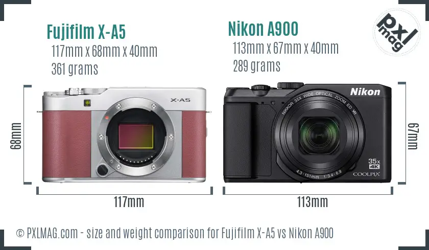 Fujifilm X-A5 vs Nikon A900 size comparison
