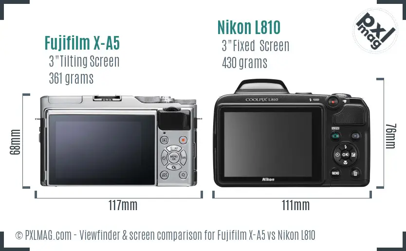 Fujifilm X-A5 vs Nikon L810 Screen and Viewfinder comparison
