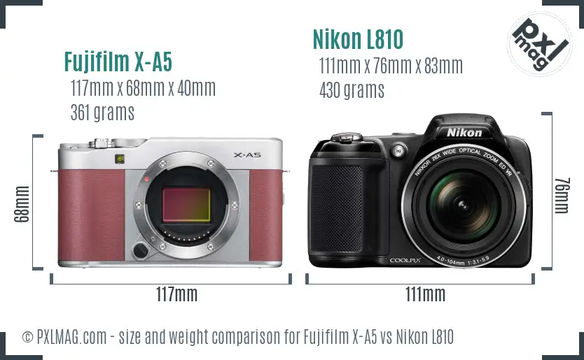 Fujifilm X-A5 vs Nikon L810 size comparison