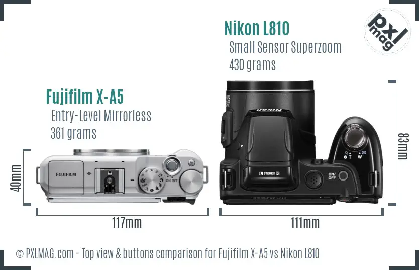 Fujifilm X-A5 vs Nikon L810 top view buttons comparison