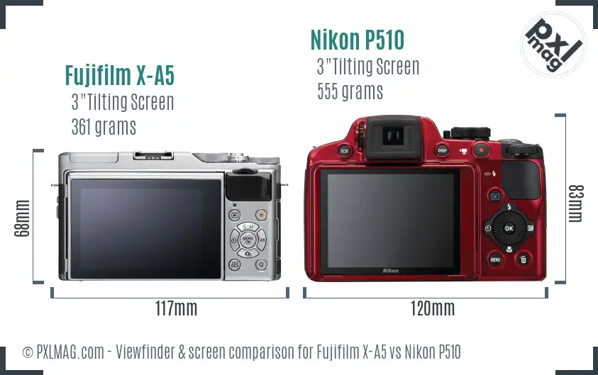 Fujifilm X-A5 vs Nikon P510 Screen and Viewfinder comparison