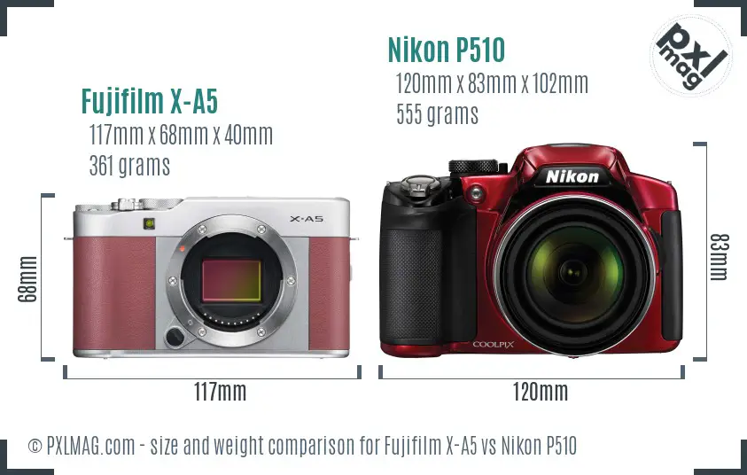Fujifilm X-A5 vs Nikon P510 size comparison