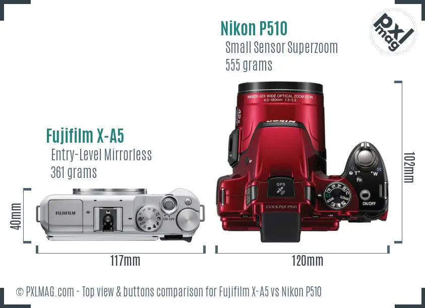 Fujifilm X-A5 vs Nikon P510 top view buttons comparison