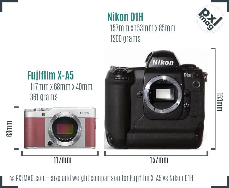 Fujifilm X-A5 vs Nikon D1H size comparison