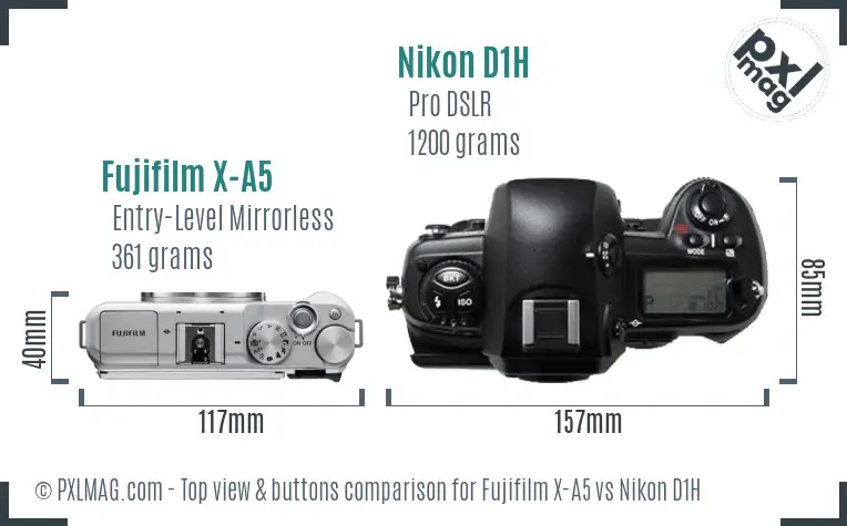 Fujifilm X-A5 vs Nikon D1H top view buttons comparison