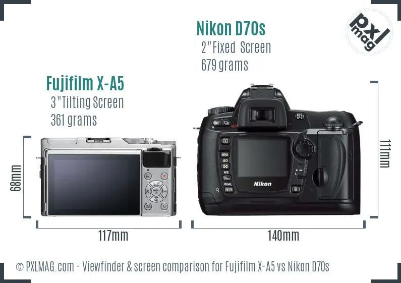 Fujifilm X-A5 vs Nikon D70s Screen and Viewfinder comparison