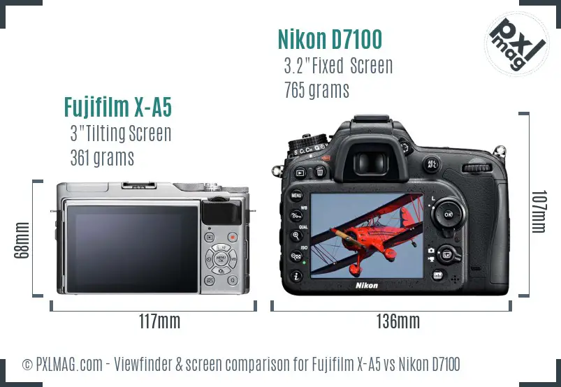 Fujifilm X-A5 vs Nikon D7100 Screen and Viewfinder comparison