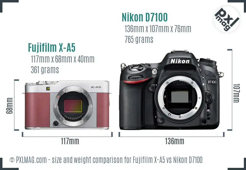 Fujifilm X-A5 vs Nikon D7100 size comparison