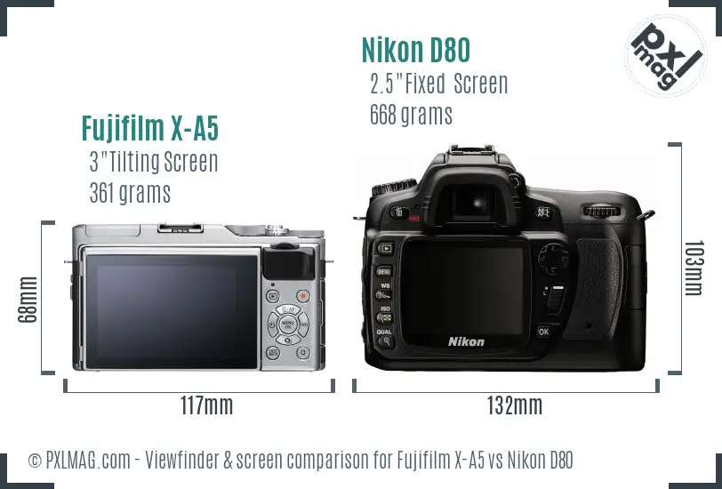 Fujifilm X-A5 vs Nikon D80 Screen and Viewfinder comparison Fujifilm X-A5 vs Nikon D80 Screen and Viewfinder comparison
