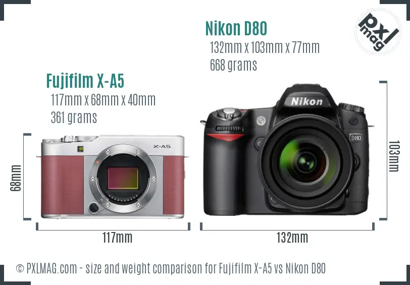 Fujifilm X-A5 vs Nikon D80 size comparison Fujifilm X-A5 vs Nikon D80 size comparison