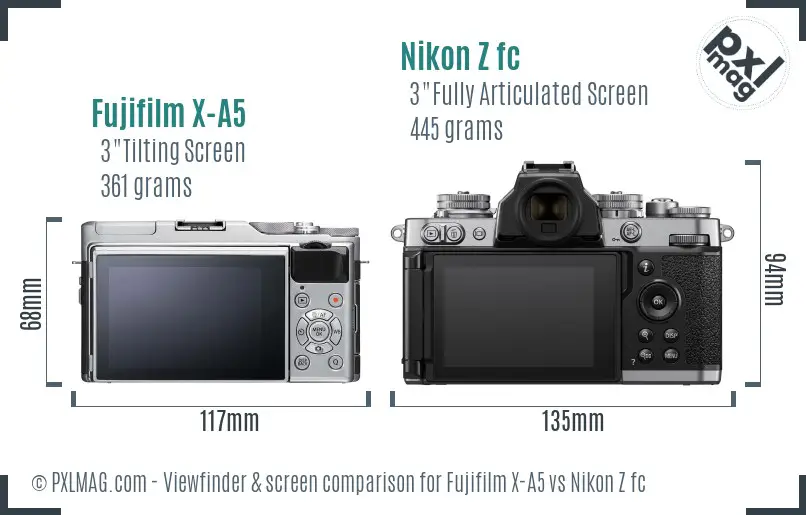 Fujifilm X-A5 vs Nikon Z fc Screen and Viewfinder comparison