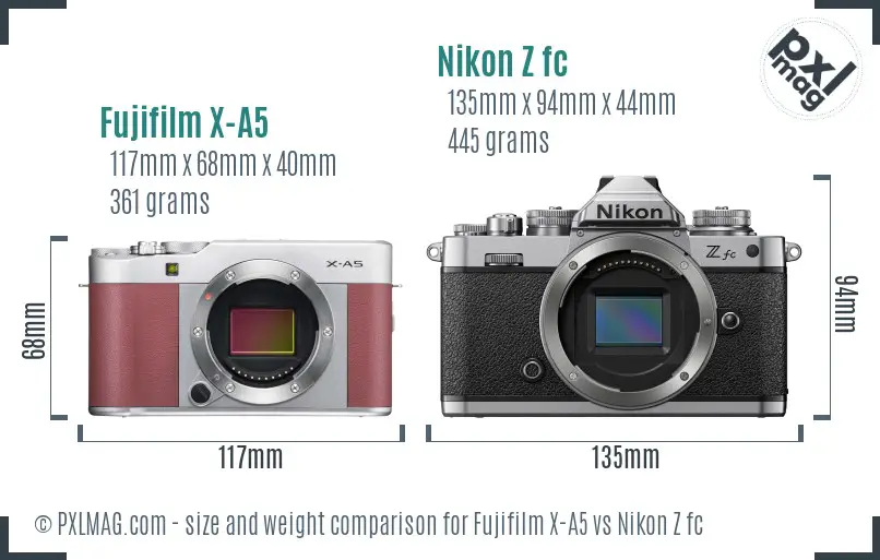 Fujifilm X-A5 vs Nikon Z fc size comparison