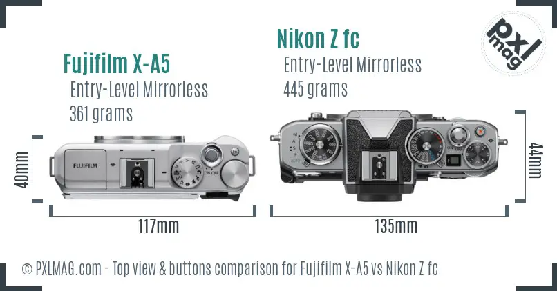 Fujifilm X-A5 vs Nikon Z fc top view buttons comparison