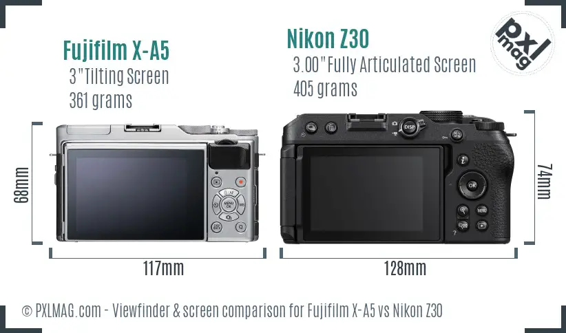 Fujifilm X-A5 vs Nikon Z30 Screen and Viewfinder comparison Fujifilm X-A5 vs Nikon Z30 Screen and Viewfinder comparison