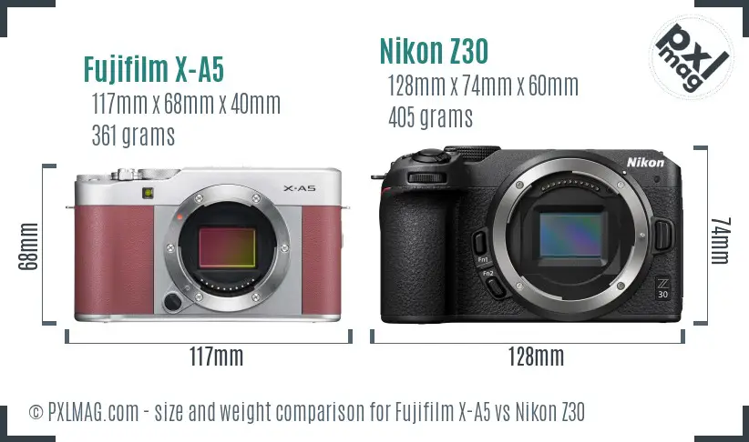 Fujifilm X-A5 vs Nikon Z30 size comparison Fujifilm X-A5 vs Nikon Z30 size comparison