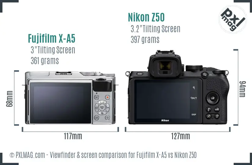 Fujifilm X-A5 vs Nikon Z50 Screen and Viewfinder comparison