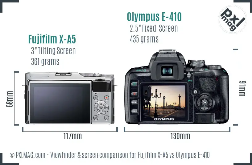 Fujifilm X-A5 vs Olympus E-410 Screen and Viewfinder comparison