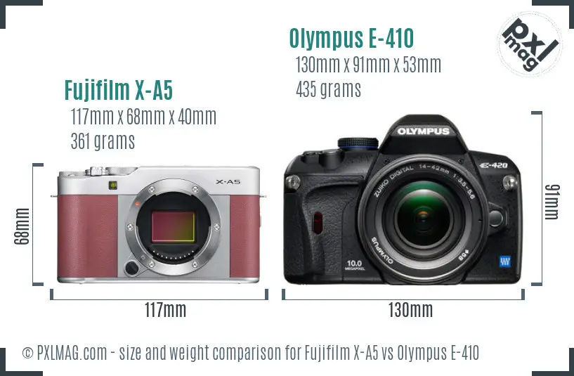 Fujifilm X-A5 vs Olympus E-410 size comparison