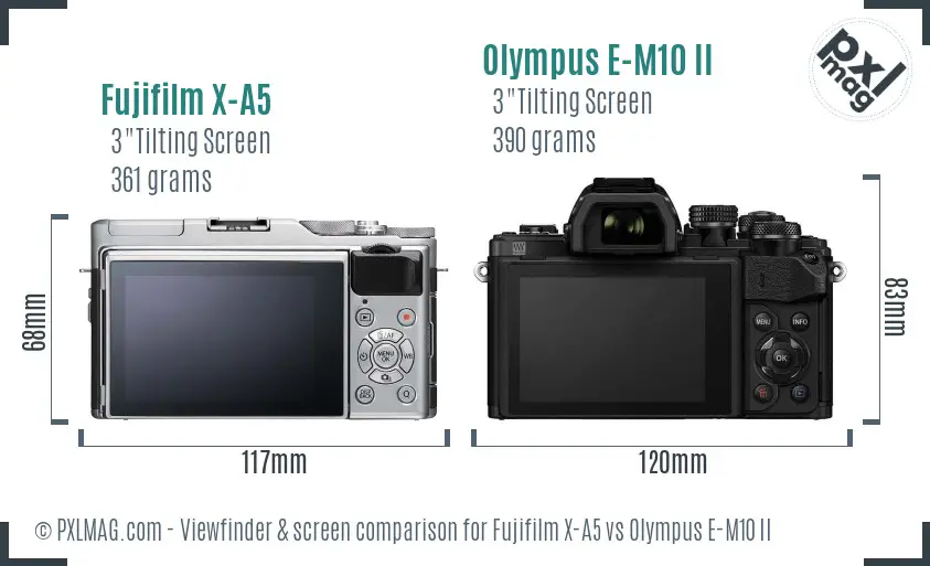 Fujifilm X-A5 vs Olympus E-M10 II Screen and Viewfinder comparison