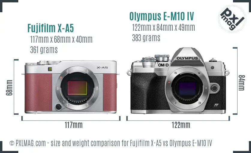 Fujifilm X-A5 vs Olympus E-M10 IV size comparison