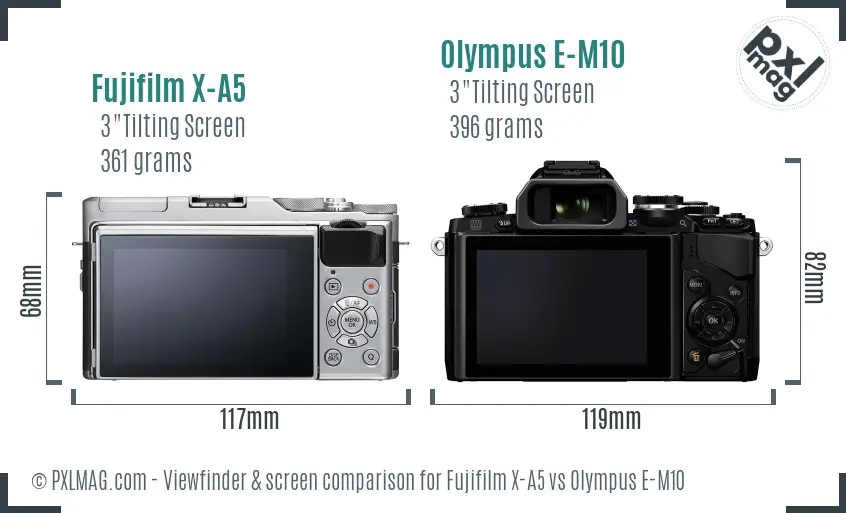 Fujifilm X-A5 vs Olympus E-M10 Screen and Viewfinder comparison