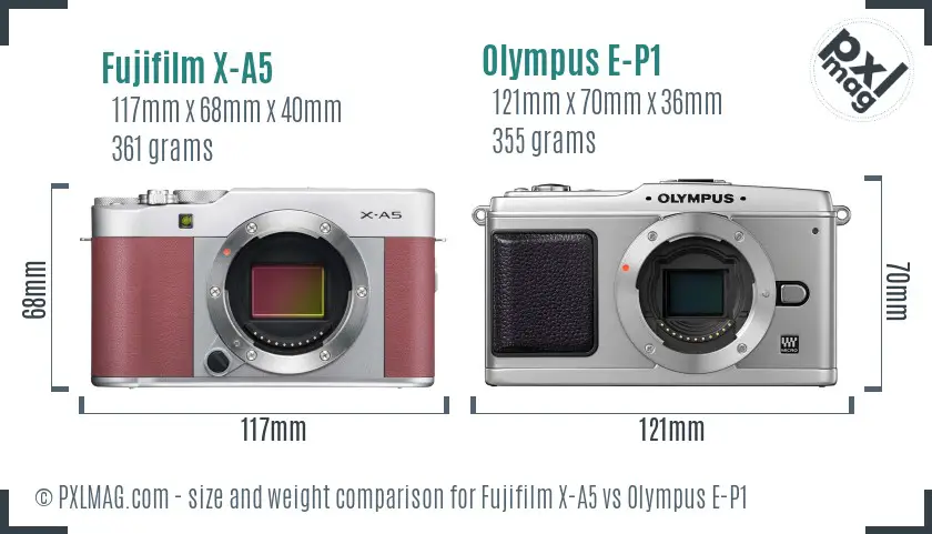 Fujifilm X-A5 vs Olympus E-P1 size comparison