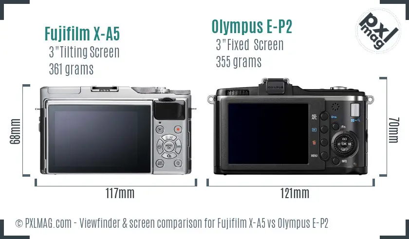 Fujifilm X-A5 vs Olympus E-P2 Screen and Viewfinder comparison