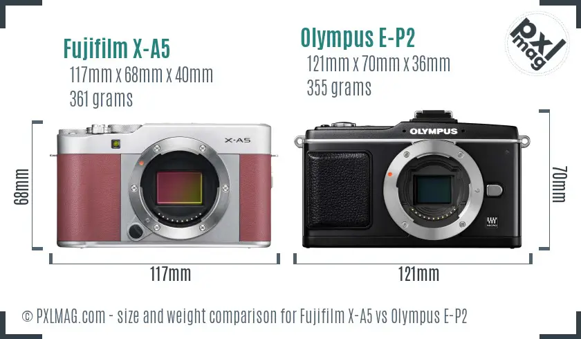 Fujifilm X-A5 vs Olympus E-P2 size comparison