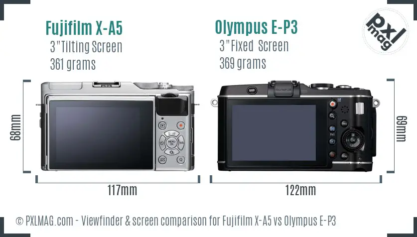 Fujifilm X-A5 vs Olympus E-P3 Screen and Viewfinder comparison