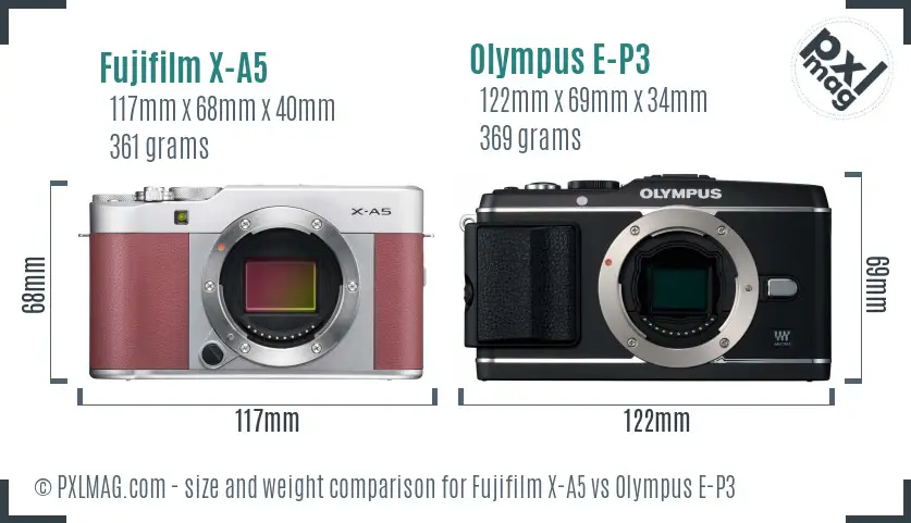 Fujifilm X-A5 vs Olympus E-P3 size comparison