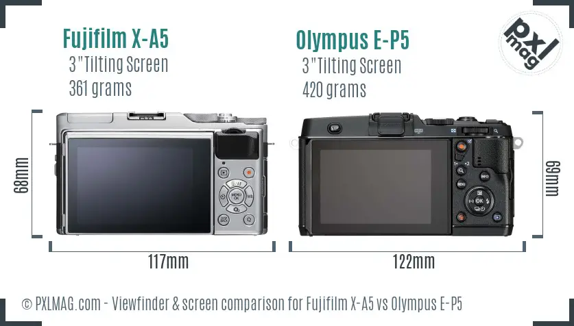 Fujifilm X-A5 vs Olympus E-P5 Screen and Viewfinder comparison