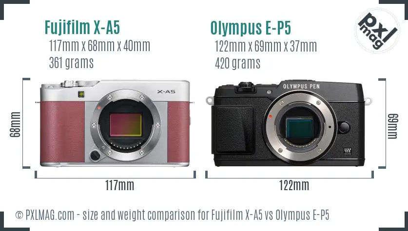 Fujifilm X-A5 vs Olympus E-P5 size comparison