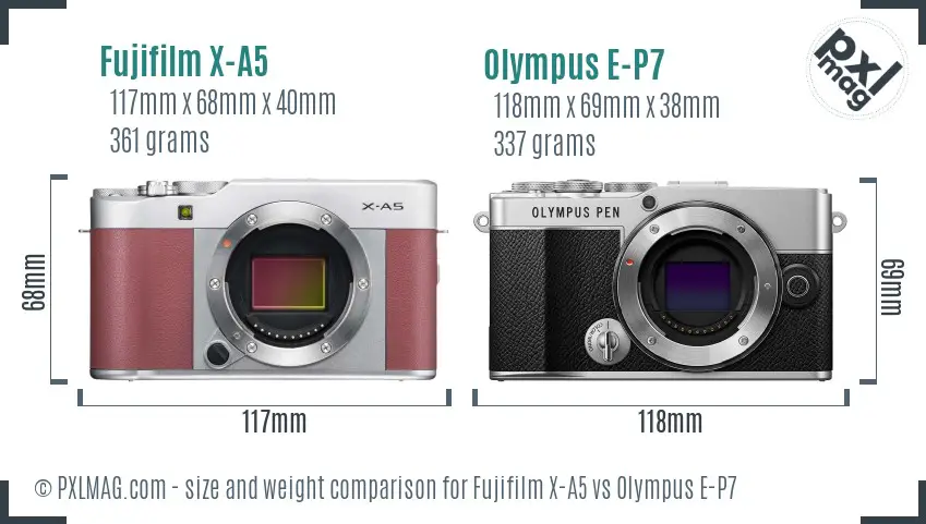 Fujifilm X-A5 vs Olympus E-P7 size comparison