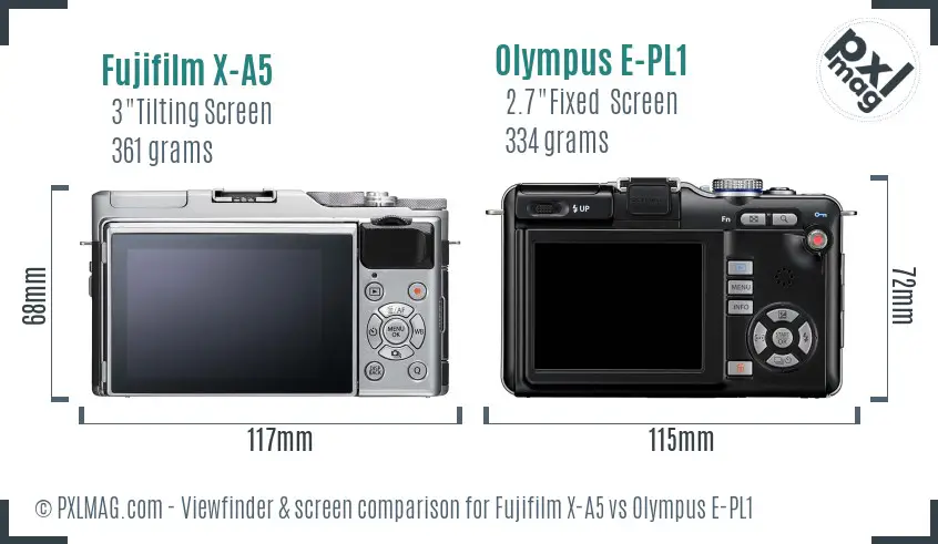Fujifilm X-A5 vs Olympus E-PL1 Screen and Viewfinder comparison