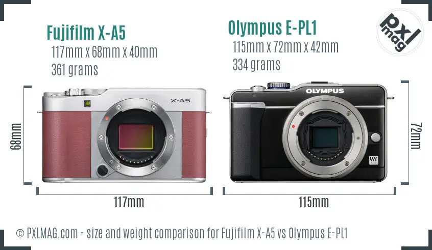 Fujifilm X-A5 vs Olympus E-PL1 size comparison